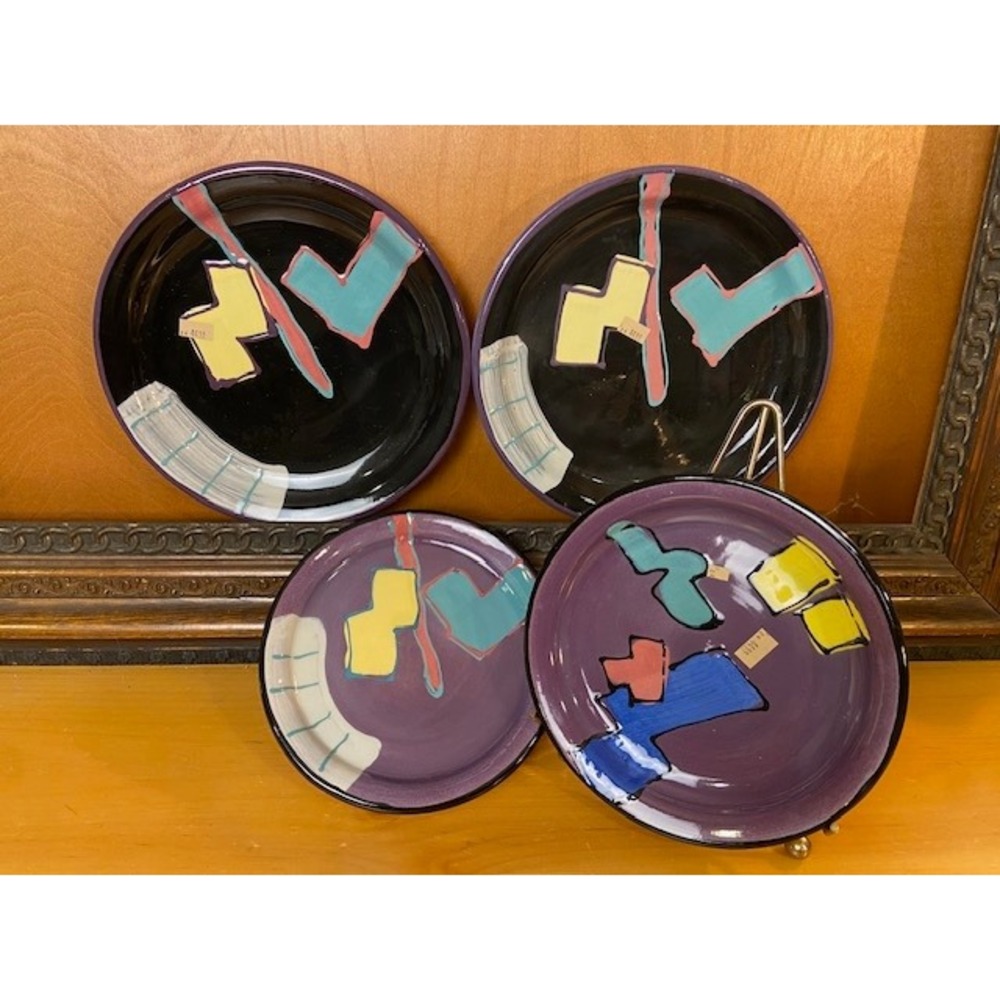 Helaine Melvin California Pottery Vintage Memphis Milano Style 1990 Plate Set 4